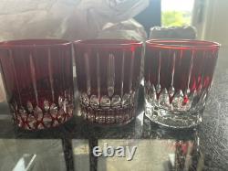 3 Williams Sonoma Wilshire Jewel Cut Double Old-Fashioned Glasses RED New wo box