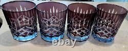 4 AJKA Purple Cut-To-Clear 12 Oz. DOUBLE OLD FASHIONED GLASSES Hungary