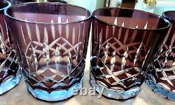 4 AJKA Purple Cut-To-Clear 12 Oz. DOUBLE OLD FASHIONED GLASSES Hungary