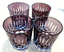 4 AJKA Purple Cut-To-Clear 12 Oz. DOUBLE OLD FASHIONED GLASSES Hungary