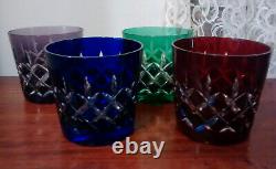 4 Ajka Hungary Cut to Clear Double Old-Fashioned Glasses Tumblers 3 3/4 Tall