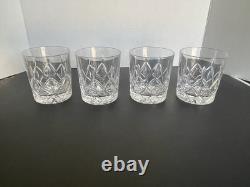 4 Block Crystal Double Old Fashioned Glasses VTG Heavy Lowball Marked On Bottom