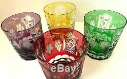 4 Bohemian Cut to Clear Czech Grapes Marsala Ajka Double Old Fashioned Tumblers