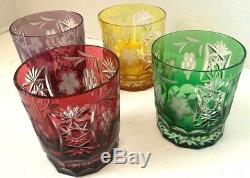 4 Bohemian Cut to Clear Czech Grapes Marsala Ajka Double Old Fashioned Tumblers