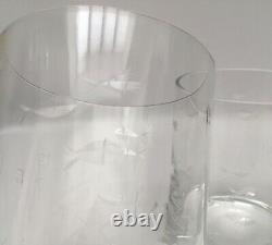 4 Crate and Barrel REEF Krosno Crystal Cut Fish Etched Double Old Fashioned