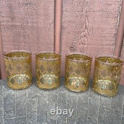4 Culver LTD Valencia 22 Kt Gold Double Old Fashioned Glasses EXCELLENT