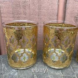 4 Culver LTD Valencia 22 Kt Gold Double Old Fashioned Glasses EXCELLENT