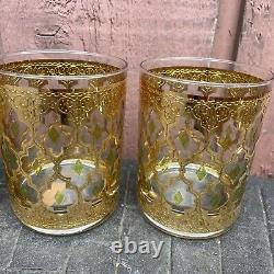 4 Culver LTD Valencia 22 Kt Gold Double Old Fashioned Glasses EXCELLENT