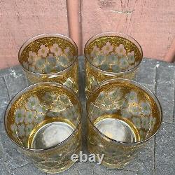 4 Culver LTD Valencia 22 Kt Gold Double Old Fashioned Glasses EXCELLENT