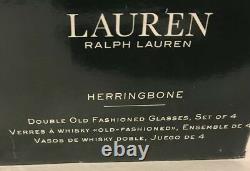 4 Double Old fashioned Tumblers Glass 4.25 Lead Crystal Ralph Lauren Herringbone