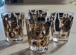 4 Georges Briard Double Old Fashioned Glasses Signed Black Gold Bar-Ware