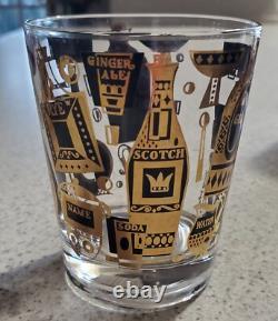 4 Georges Briard Double Old Fashioned Glasses Signed Black Gold Bar-Ware