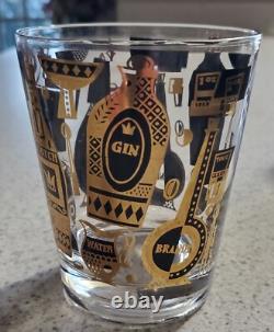 4 Georges Briard Double Old Fashioned Glasses Signed Black Gold Bar-Ware