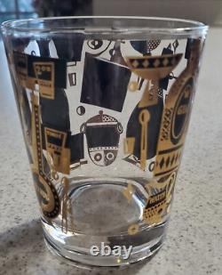 4 Georges Briard Double Old Fashioned Glasses Signed Black Gold Bar-Ware