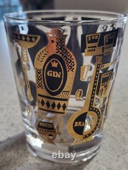 4 Georges Briard Double Old Fashioned Glasses Signed Black Gold Bar-Ware