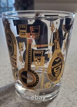 4 Georges Briard Double Old Fashioned Glasses Signed Black Gold Bar-Ware