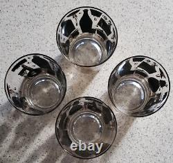 4 Georges Briard Double Old Fashioned Glasses Signed Black Gold Bar-Ware
