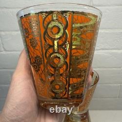 4 Georges Briard Vtg Double Old Fashioned Glasses Gold Green Orange Bar-Ware MCM