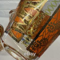 4 Georges Briard Vtg Double Old Fashioned Glasses Gold Green Orange Bar-Ware MCM