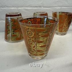 4 Georges Briard Vtg Double Old Fashioned Glasses Gold Green Orange Bar-Ware MCM