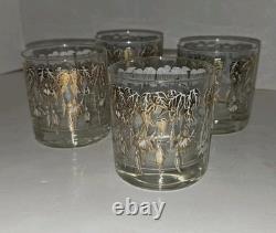 4 Gregory Duncan Cocktail Glasses Double Old Fashioned Gold Flowers