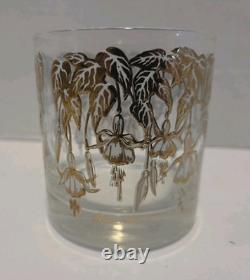 4 Gregory Duncan Cocktail Glasses Double Old Fashioned Gold Flowers