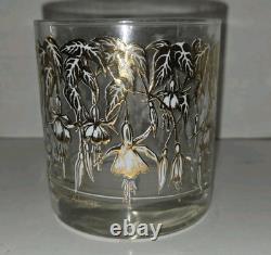 4 Gregory Duncan Cocktail Glasses Double Old Fashioned Gold Flowers