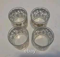 4 Gregory Duncan Cocktail Glasses Double Old Fashioned Gold Flowers