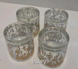 4 Gregory Duncan Cocktail Glasses Double Old Fashioned Gold Flowers