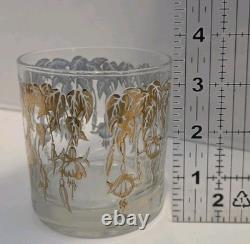 4 Gregory Duncan Cocktail Glasses Double Old Fashioned Gold Flowers