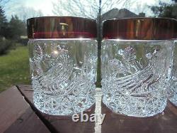 4 Hofbauer Byrdes Ruby Red Flashed Double Old Fashioned Tumblers 3 3/4