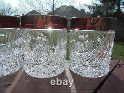 4 Hofbauer Byrdes Ruby Red Flashed Double Old Fashioned Tumblers 3 3/4