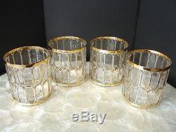 4 Imperial Glasses Spanish Windows Double Old Fashioned 3 5/8 Heavy Gold Trim