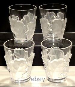 4 Lalique France Chene Oak Leaf Double Old Fashioned Tumblers 4 3/4 Marked