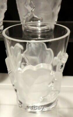 4 Lalique France Chene Oak Leaf Double Old Fashioned Tumblers 4 3/4 Marked