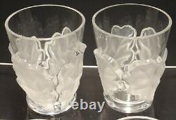 4 Lalique France Chene Oak Leaf Double Old Fashioned Tumblers 4 3/4 Marked