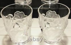 4 Lalique France Chene Oak Leaf Double Old Fashioned Tumblers 4 3/4 Marked