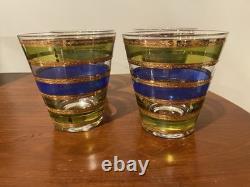 4 MCM 22K Gold Rondo Pattern Culver Ltd Double Old Fashioned Glasses Unused RARE