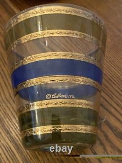 4 MCM 22K Gold Rondo Pattern Culver Ltd Double Old Fashioned Glasses Unused RARE
