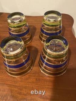 4 MCM 22K Gold Rondo Pattern Culver Ltd Double Old Fashioned Glasses Unused RARE