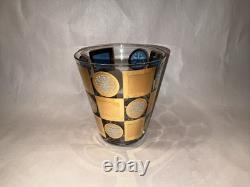 4 MCM Culver CARNIVAL Gold and Turquoise 4? Double Old-Fashioned Glasses