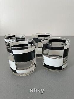 4 MCM Georges Briard Black White Block Double Old Fashioned Lowball Glasses