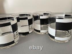 4 MCM Georges Briard Black White Block Double Old Fashioned Lowball Glasses