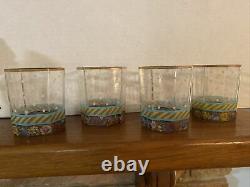 4 Mackenzie Childs Garland 1983 Double Old Fashioned Glasses Or Tumblers New