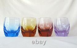 4 Moser Crystal Ice Double Old Fashioned Bar Glasses Aqua Topaz Rosalin Alexand