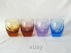 4 Moser Crystal Ice Double Old Fashioned Bar Glasses Aqua Topaz Rosalin Alexand