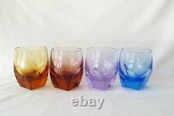 4 Moser Crystal Ice Double Old Fashioned Bar Glasses Aqua Topaz Rosalin Alexand