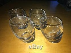 4 Nambe Tilt Crystal Double Old Fashioned Lowball Whiskey Scotch Glasses NEW