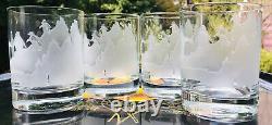 4 Perry Coyle Hand Etch Penguin Double Old Fashioned Glass Exquisite Design