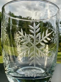 4 Pottery Barn-Snowflake Etched-Double Old-Fashioned Glasses! New & Beautiful